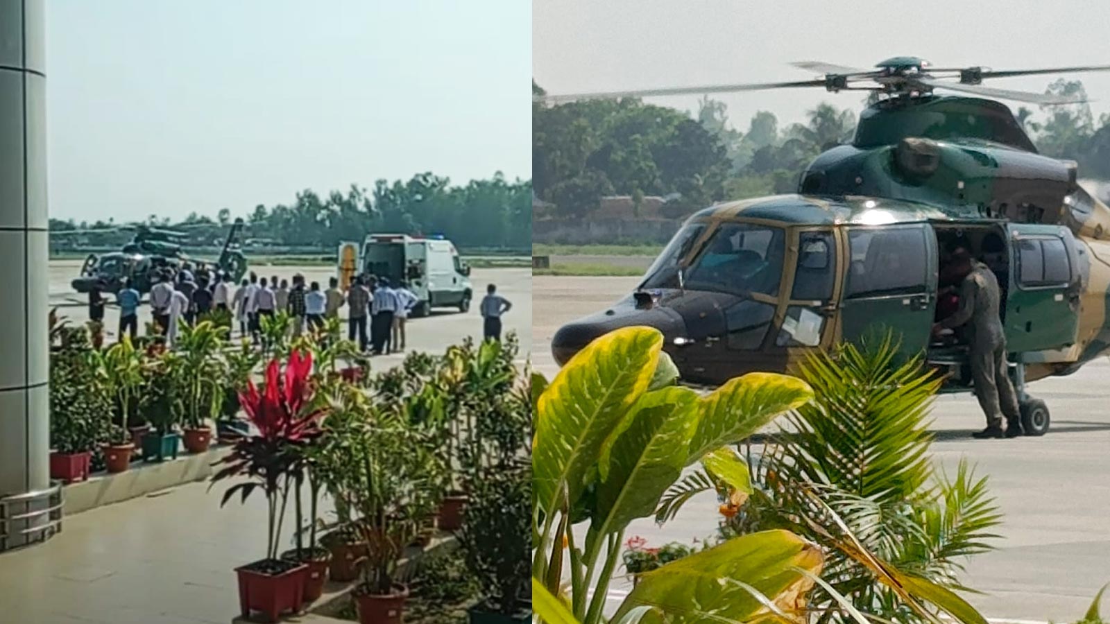 ত্রাণমন্ত্রী আসাদুল হাবিব দুলুকে নেওয়ার জন্য সৈয়দপুর বিমানবন্দরে এয়ার অ্যাম্বুলেন্স। সংগৃহীত ছবি
