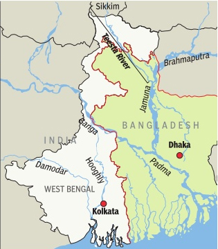 ভারতের জলপাইগুড়ি এলাকা দিয়ে লালমনিরহাট হয়ে বাংলাদেশে ঢোকে তিস্তা। ছবি: সংগৃহীত।