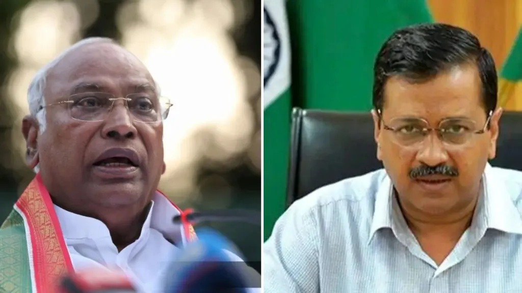 ভারতের বিরোধীদলীয় নেতা মল্লিকার্জুন খাড়গে ও অরবিন্দ কেজরিওয়াল (বাম থেকে)। ছবি: সংগৃহীত