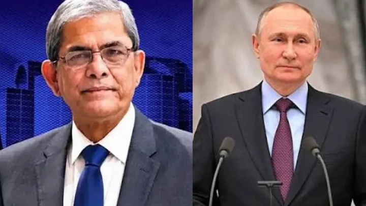 বাংলাদেশের নবনির্বাচিত রাষ্ট্রপতি মির্জা ফখরুল ইসলাম আলমগীর ও রাশিয়ার প্রেসিডেন্ট ভ্লাদিমির পুতিন (বাম থেকে)। ছবি: সংগৃহীত