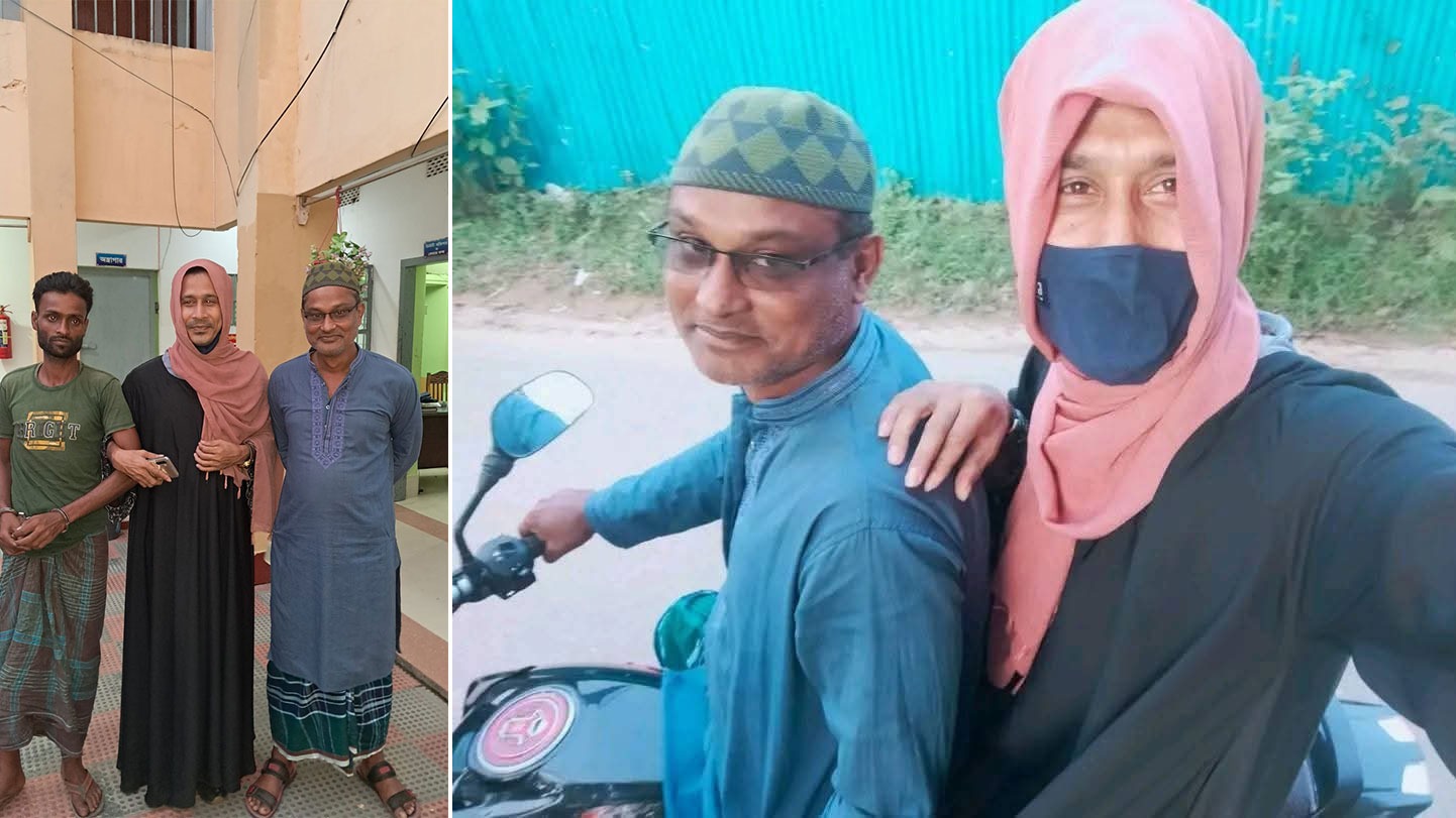 শ্রীমঙ্গলে স্বামী-স্ত্রী ছদ্মবেশে থাকা পুলিশ সদস্যদের সঙ্গে গ্রেপ্তার মাদক কারবারি স্বপন মিয়া। স্ট্রিম ছবি