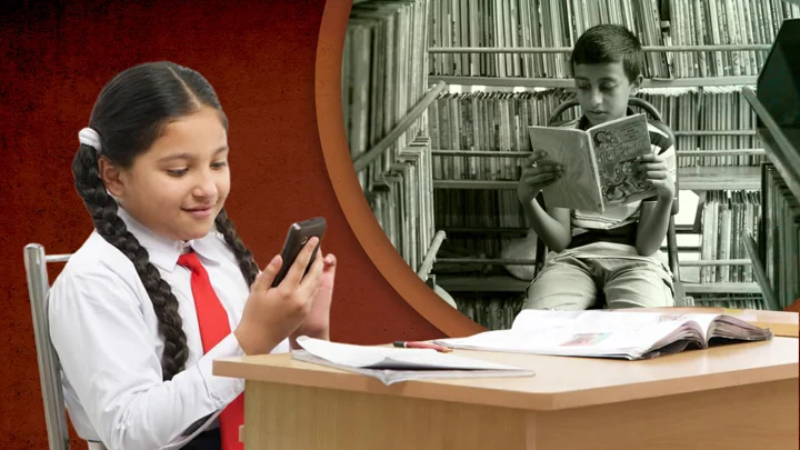 শিশুদের বইয়ের সঙ্গে এখন লড়াই স্ক্রিনের, পাল্টাচ্ছে পাঠাভ্যাসও। ছবি: স্ট্রিম গ্রাফিক